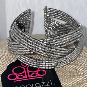 Paparazzi Jewelry Silvertone Bling SeedBead Cuff NEW - Picture 1 of 5