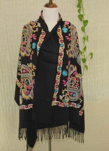 Fashion Embroidered large Vintage Paisley Cashmere Rugs Shawl Scarf 937 - Picture 1 of 12