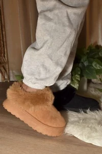 WILD DIVA Faux-Fur Platform Slip On Booties - Picture 1 of 4
