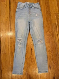 Forever 21 Women's Size 27 US Size 4 Blue Distressed Button Fly Denim Jeans - Picture 1 of 7