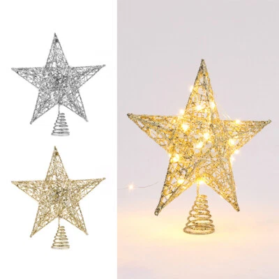 FURNITURE-DEALSUK Glitter Star Christmas Tree Topper with LED Light Sparkle Xmas Treetop Ornaments