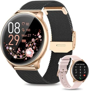 Smartwatch Damen mit Telefonfunktion Fitnessuhr für Android & iOS, Schwarz Gold - Bild 1 von 8