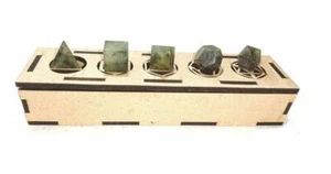 Labradorit Heilige Geometrie 5 Stück mit Merkaba Stern Platonisch Set mit Holzbox - Bild 1 von 5