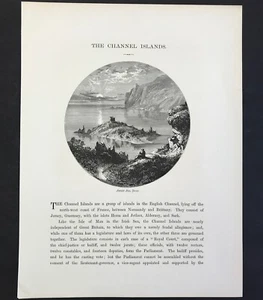 The Channel Islands Portelet Bay Jersey circular woodcut print c1875 - Picture 1 of 3