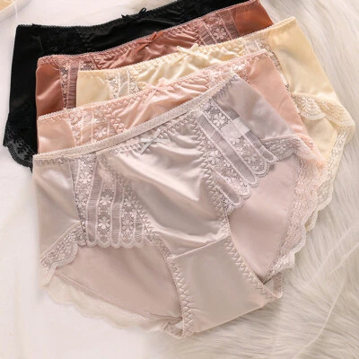 LOTE DE 5 PIEZAS Sexy Mujeres Sedoso Satén Bragas Ropa Interior Calzoncillos Lencería de Encaje Transparente Foto 1 de 4