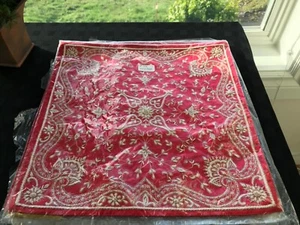 CHRISTMAS RED PILLOW COVER  LOVELY HAND EMBROIDERY  16” SQUARE  ZARDOZI  INDIA  - Picture 1 of 11