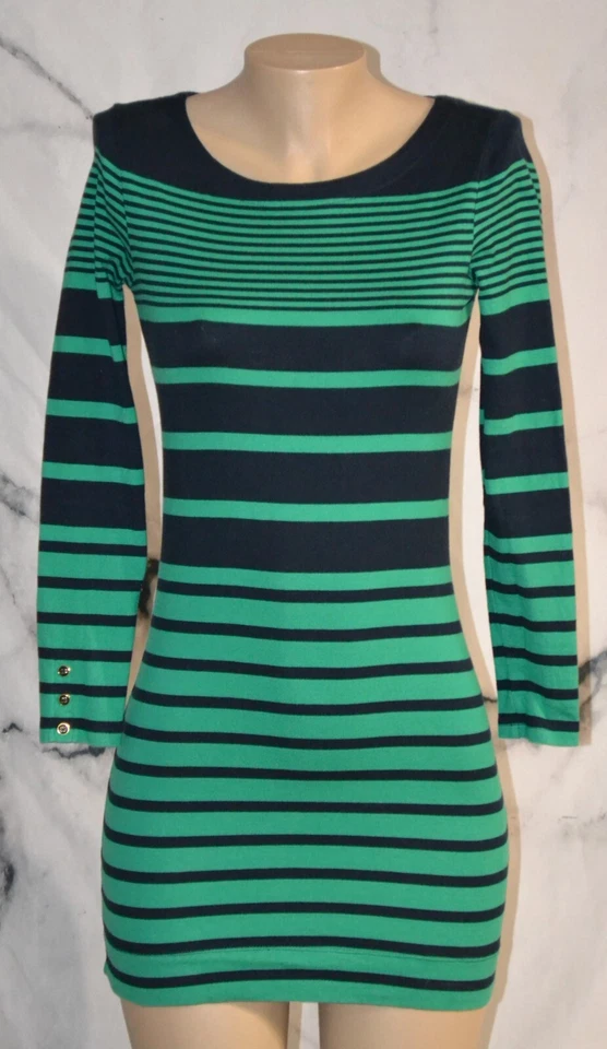BANANAREPUBLIC зеленый синий в полоску платье XXS длинные рукава 100% хлопок без подкладки - Изображение 1 из 4