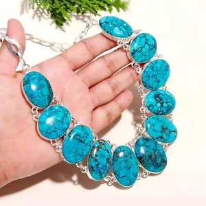 Collar hecho a mano con piedras preciosas de turquesa tibetana de plata de ley 925 - Imagen 1 de 6