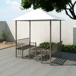 Outdoor Garden Pavilion Gazebo Marquee Shade with Table and Chair Benches Set - Picture 1 of 6