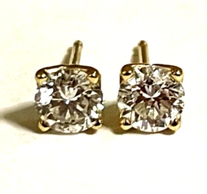 14k yellow gold Natural round Diamond stud earrings .75ct GIA I1 H 4 prong .6g - Picture 1 of 5