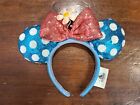 Disney Parks Blue Sequins Steamboat Minnie Timeless Headband with Bow and Daisy