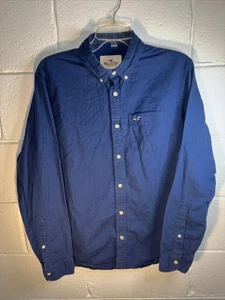 Hollister Navy Blue Long Sleeve Button Up Soft Cotton Casual Solid Color Flannel - Picture 1 of 6