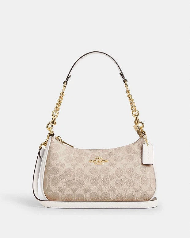 Coach Teri Shoulder Crossbody Bag Signature Canvas CV933 Gold/Walnut/Black