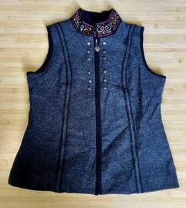 Gilet in maglia di lana design islandese Nordic Fair Isle ricamato floreale zip grande - Foto 1 di 5