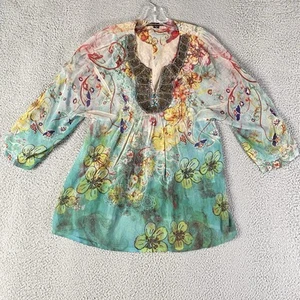 Mushka Sienna Rose Top Women Medium Lace Sheer Beaded Floral Babydoll Fairy Boho - Picture 1 of 12