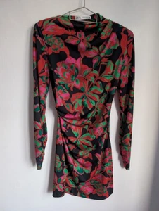 Zara Pink Green Ruched Bodycon Long Sleeve Mini Dress Size XS (T33) - Picture 1 of 9