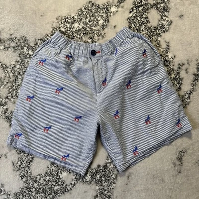 Pantalones Cortos Rufus Royce Para Hombre Talla Grande Azul Blanco Rayas Caballo Logo Seersucker Foto 1 de 4