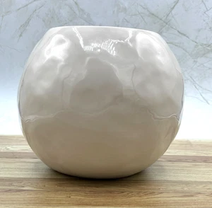 Pottery Barn Cream Ceramic Textured Round Vase Modern Minimalist Home Décor 6"h - Picture 1 of 14