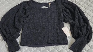 Free People Girlfriend Top bauchfrei Langarm schwarz Boho Bischof Größe Small neu mit Etikett gebraucht, in einwandfreiem Zustand - Bild 1 von 7