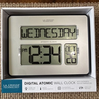 La Crosse Technology 513-1419-INT Atomic Digital Full Calendar Silver Clock - Image 1 of 4