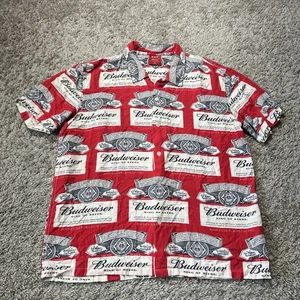Budweiser X Huf Button Up Short Sleeve Rayon Hawaiian Shirt Beer Promo M Y2k - Picture 1 of 6