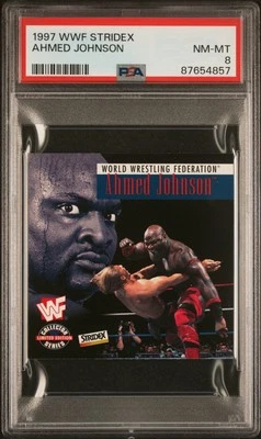 Ahmed Johnson 1997 WWF Stridex WWE ECW AEW TNA WCW RARO PSA 8 POP 1 más alto Foto 1 de 2