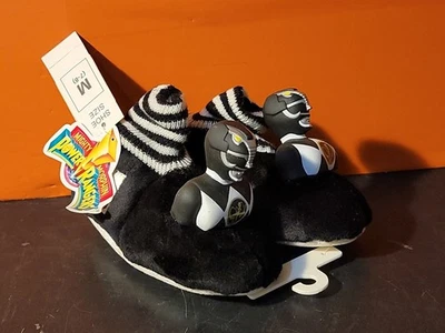 Vintage 1994 Mighty Morphin Power Ranger Black Slippers Booties Kids Sz M 7-8 - Image 1 of 2