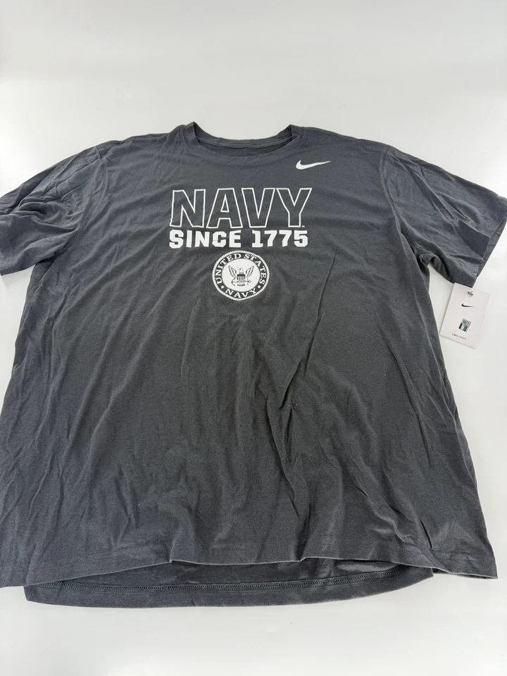 Nike US Navy T-Shirt Mens NCAA Football Grey Dri Fit Legend Size 2XL XXlarge New - Image 1 of 4