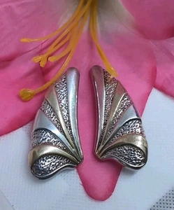 Beautiful Vintage 925 Sterling Silver Signed Abstract Shaped Clip-on Earrings - Picture 1 of 8