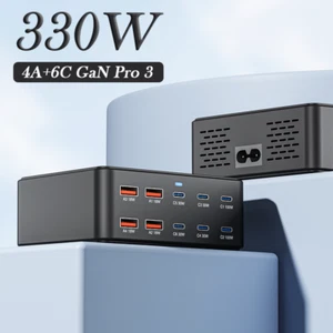 Station de Charge GaN 330W - Hub Chargeur Rapide USB-C PD 10 Ports pour Ordinateur Portable/Téléphone - Photo 1 sur 13
