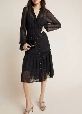 Vestido camisero Anthropologie Audrey clip punto en negro talla 0P Foto 1 de 4