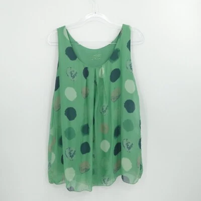 Mujer Verde Seda Tanque Lunares Fluido Ligero Artístico Italia Talla L Foto 1 de 4