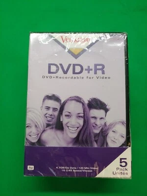  Verbatim DVD+R  120 Min Recordable 4.7 GB Blank Recordable Discs 5 Pack New  - Image 1 of 4
