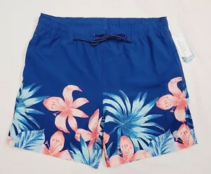 L- 7" Cubavera Blue Navy Peony HIBISCUS Moisture Wick 40+ Swim Trunks Shorts 34" - Picture 1 of 13