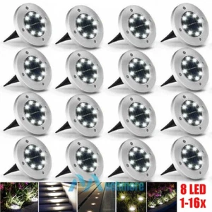 8/16PK Solar In Ground Lights Outdoor Buried Lamp Disk 8 LED Lawn Pathway Garden - Picture 1 of 22