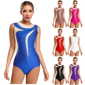 Damen Tanzkleidung Strass Overall Anzug Body Bekleidung Turnanzug Ballett Netz - Bild 1 von 95