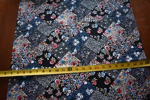24" Long, Vintage, Colorful Floral Patchwork on Black Quilt Cotton, V954 - Picture 1 of 5