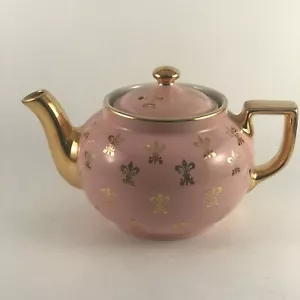 Hall China Pink Gold Label Fleur De Lis Boston teapot Tea 6 Cup - Picture 1 of 11