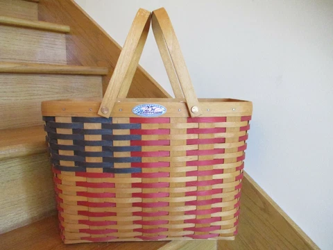 Longaberger Flag Magazine Basket Set C Club scratched handle *shipping included* Cover