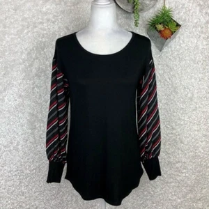 Balloon Sleeve Raglan Tunic Size S Black Long Striped Sleeve Bombom (Boutique) - Picture 1 of 8
