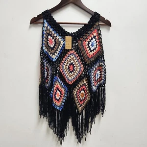 Unbranded Womens Handmade Crochet Tank Top One Size* GrannycoreMulticolor Fringe - Picture 1 of 8