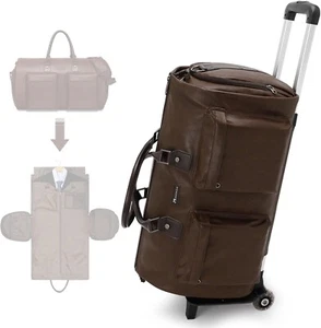 Modoker Leather Convertible Rolling Garment Bag Travel with Wheels Dark Brown - Picture 1 of 6