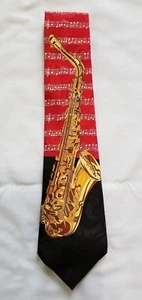 Mens Red Black Gold Steven Harris Saxophone 100% polyester Handmade Necktie  - Picture 1 of 3
