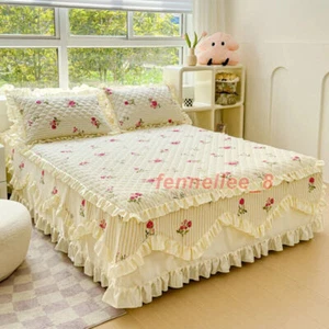 100% Cotton Quilted Bedspread Princess Lace Bed Skirt Not Including Pillowcase - Picture 1 of 31
