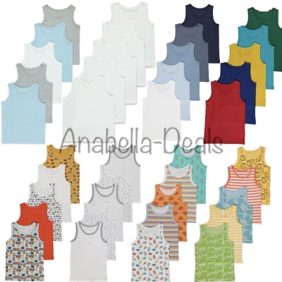 BOYS KIDS 5 PACK VESTS 100% COTTON 5 VESTS PACK SIZE 2 - 14 GEORGE - Image 1 of 2