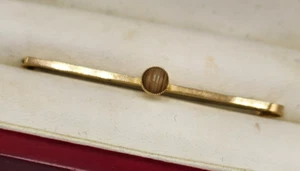 Antique 9ct gold bar brooch/tie pin set with brown stripe agate stone - Picture 1 of 7