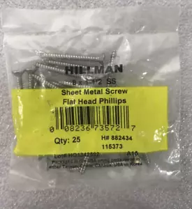 (25-Pk) Hillman Oval Head Phillips Sheet Metal Screws Stainless Steel 8 x 1-1/2 - Picture 1 of 3