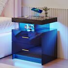 Led Nightstands With Charging Station, High Gloss Night Stand With Human Sensor