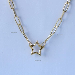 Rainbow Sapphire Star Charm Enhancer 14K Yellow Gold Necklace\Bracelet Link Lock - Picture 1 of 7