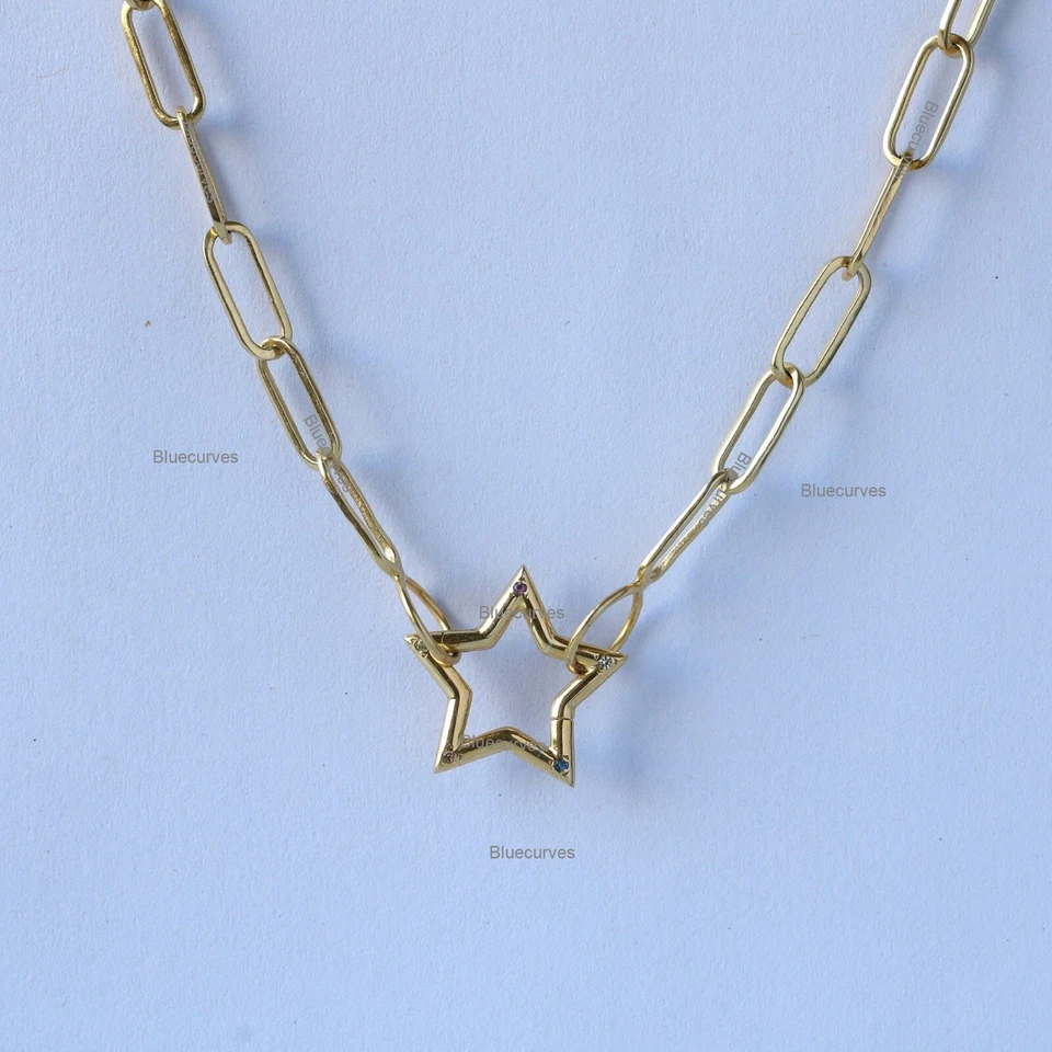 Rainbow Sapphire Star Charm Enhancer 14K Yellow Gold NecklaceBracelet Link Lock - Image 1 of 4